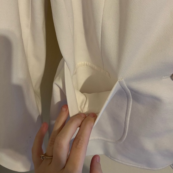 Theory Cotton Blend Blazer Lined Women’s Sz 8 White Button Up Collar Business - Picture 9 of 11